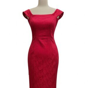 Vintage Red Rose Satin Off-the-Shoulder Dress – Size Medium